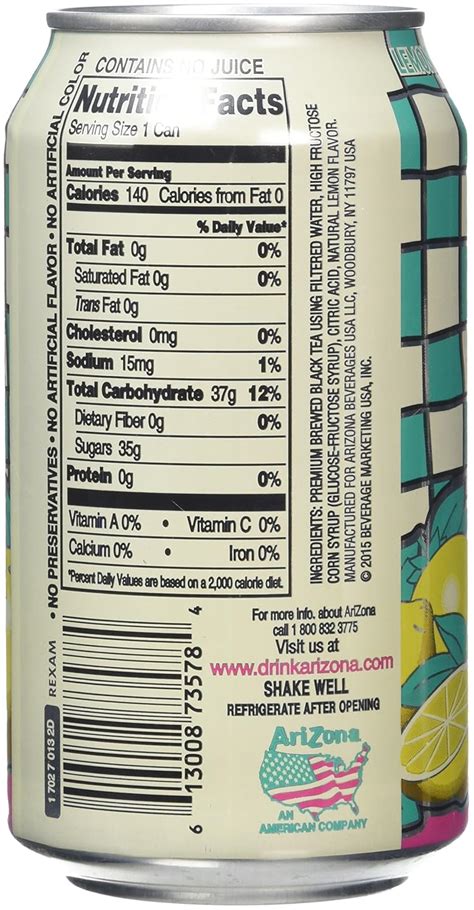 Calories in AriZona Beverage Iced Tea and Nutrition。